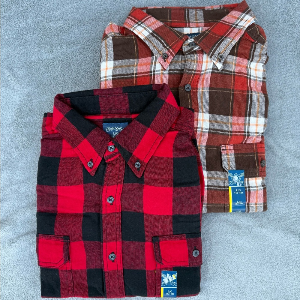 Faded Glory Men's Plaid Button Down Shirts - Red and Brown